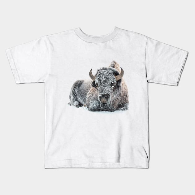 Image: Bison in snow Kids T-Shirt by itemful